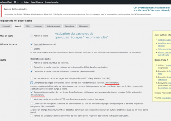 10/36 - Dans les paramètres de WP Super Cache, quelques options recommandées peuvent être activées. C'est l'occasion de vérifier que le file cache est bien activé.